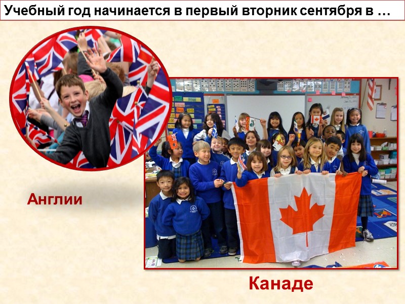 Англии Канаде    Учебный год начинается в первый вторник сентября в …